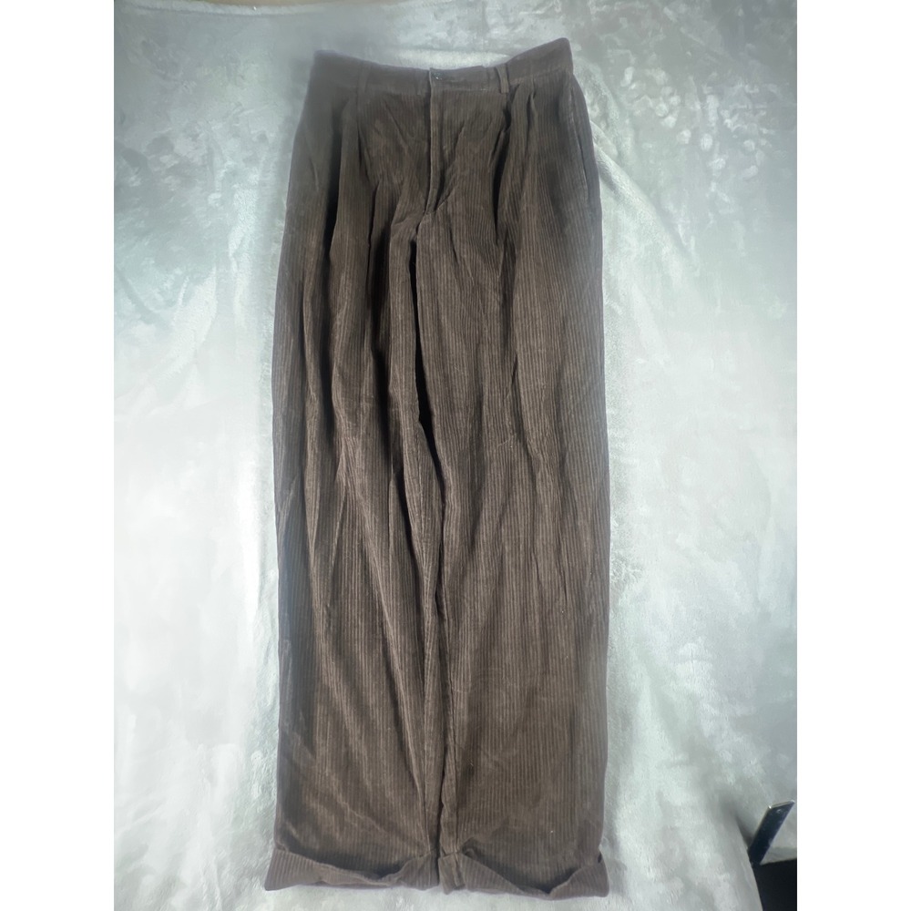 Le Collezioni Structure Mens Brown Corduroy Pleated Cuffed Pants 31R Cotton